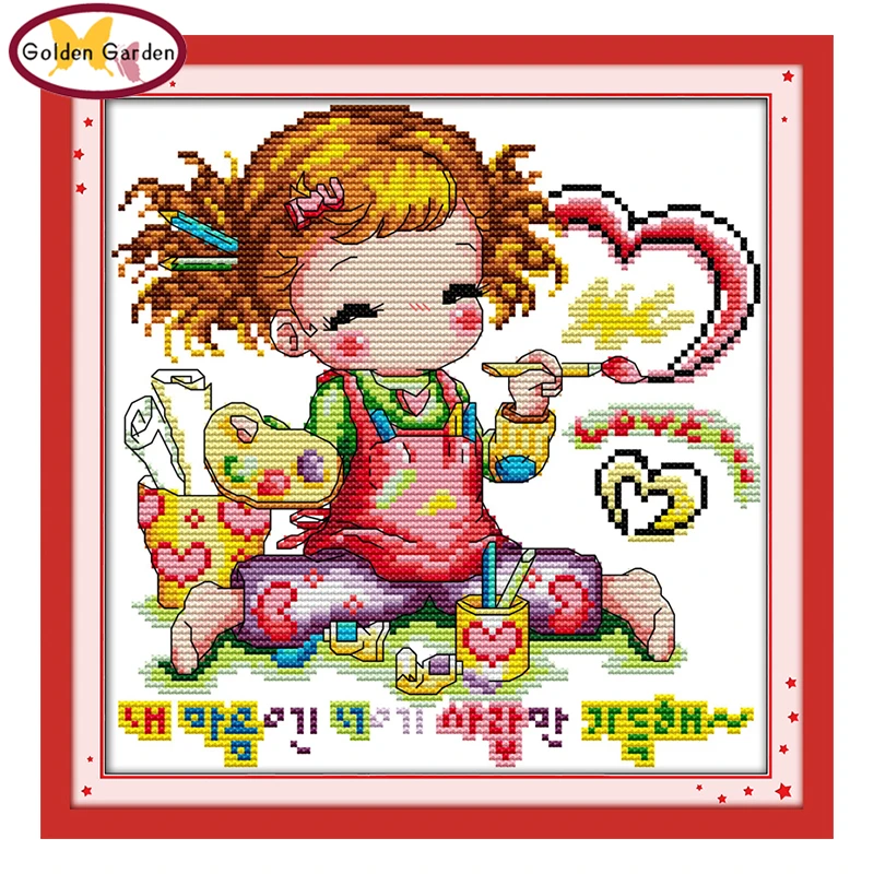 Картина для вышивки крестиком GG A Love Girl мультфильма Joy Sunday 11CT14CT набор рукоделия