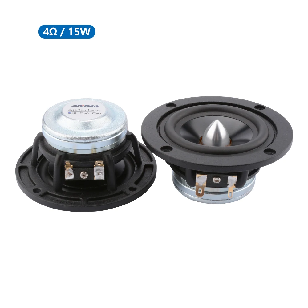 4 Ohm Speakers AIYIMA, 2 шт., 3 дюйма, динамик среднего диапазона, 4, 8 Ом, 15 Вт, полный диапазон звука, музыкальный динамик, цилиндрическая головка, Алюминиевый автомобильный громкий динамик - Цвет: 4 Ohm Speakers