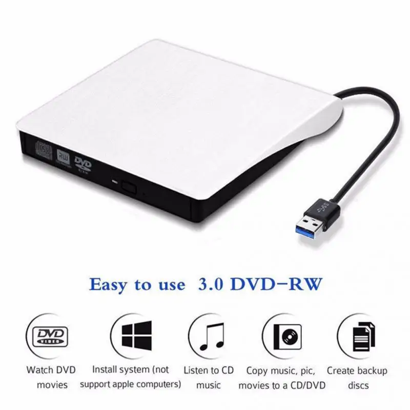 

Portable Player External DVD Drive Reader CD-RW Eject USB 3.0 Recorder Burner ROM Optical For Laptop PC