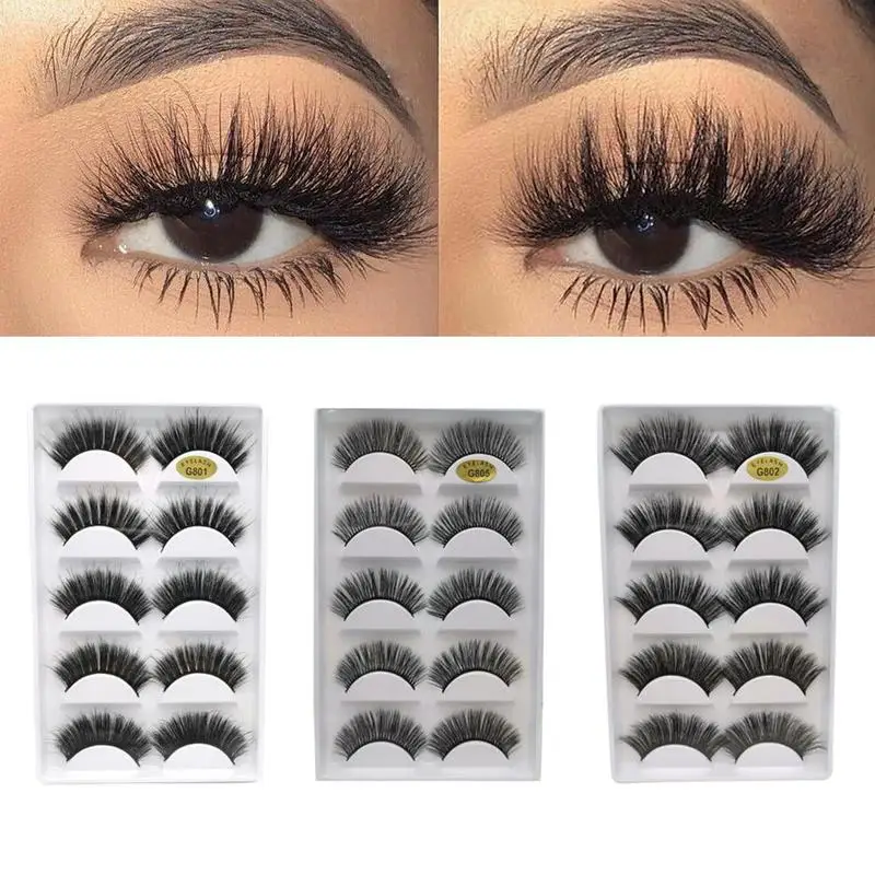 

5Pair 3D Handmade Chemical Fiber False Eyelashes Soft And Comfortable Cotton Wire Stem Stereo Multi-Layer Eyelashes