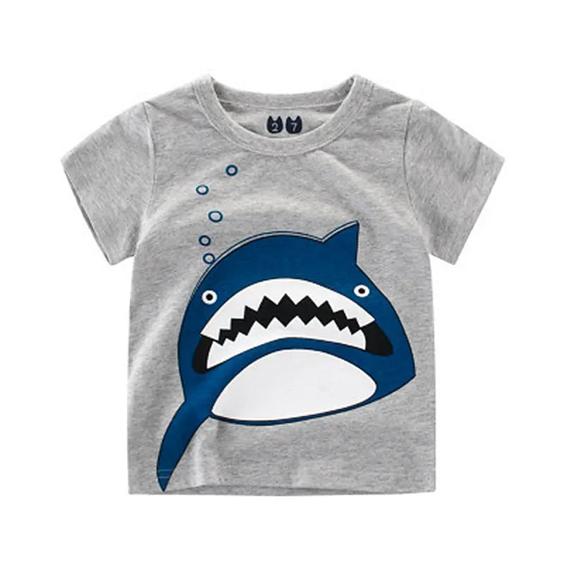 Футболка с короткими рукавами и принтом акулы для мальчиков; летняя Милая хлопковая Футболка с круглым вырезом для детей; футболка для мальчиков; топы; - Цвет: Style 2