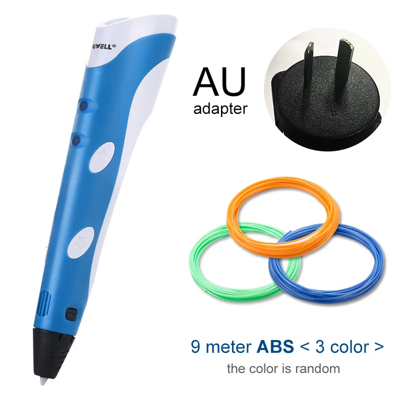 Blue AU Myriwell, 3D Ручка,, сделай сам, 3D печать, ручка с 100 м ABS/PLA нитью, креативная игрушка, подарок для детей, дизайнерский рисунок - Цвет: Blue AU