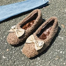 Женские зимние Лоферы размера плюс 43; перламутровые Стразы с бантом; нежные Мокасины с шерстью; теплые водонепроницаемые мокасины; однотонные эспадрильи