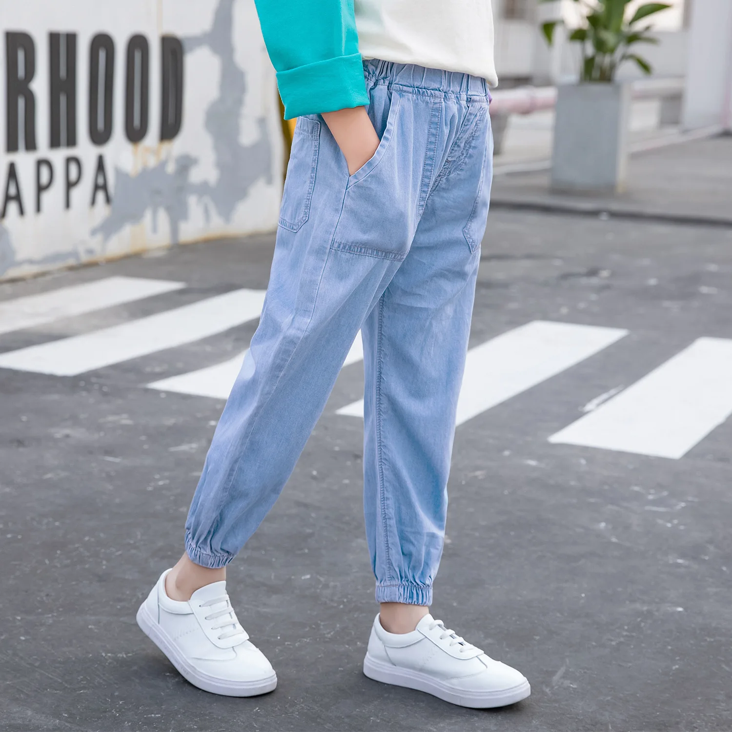 

2019 Hot Selling Children Anti Mosquito Pants Summer Men And Women Children Thin Loose-Fit Beam Leg Tencel Cowboy Anti Mosquito