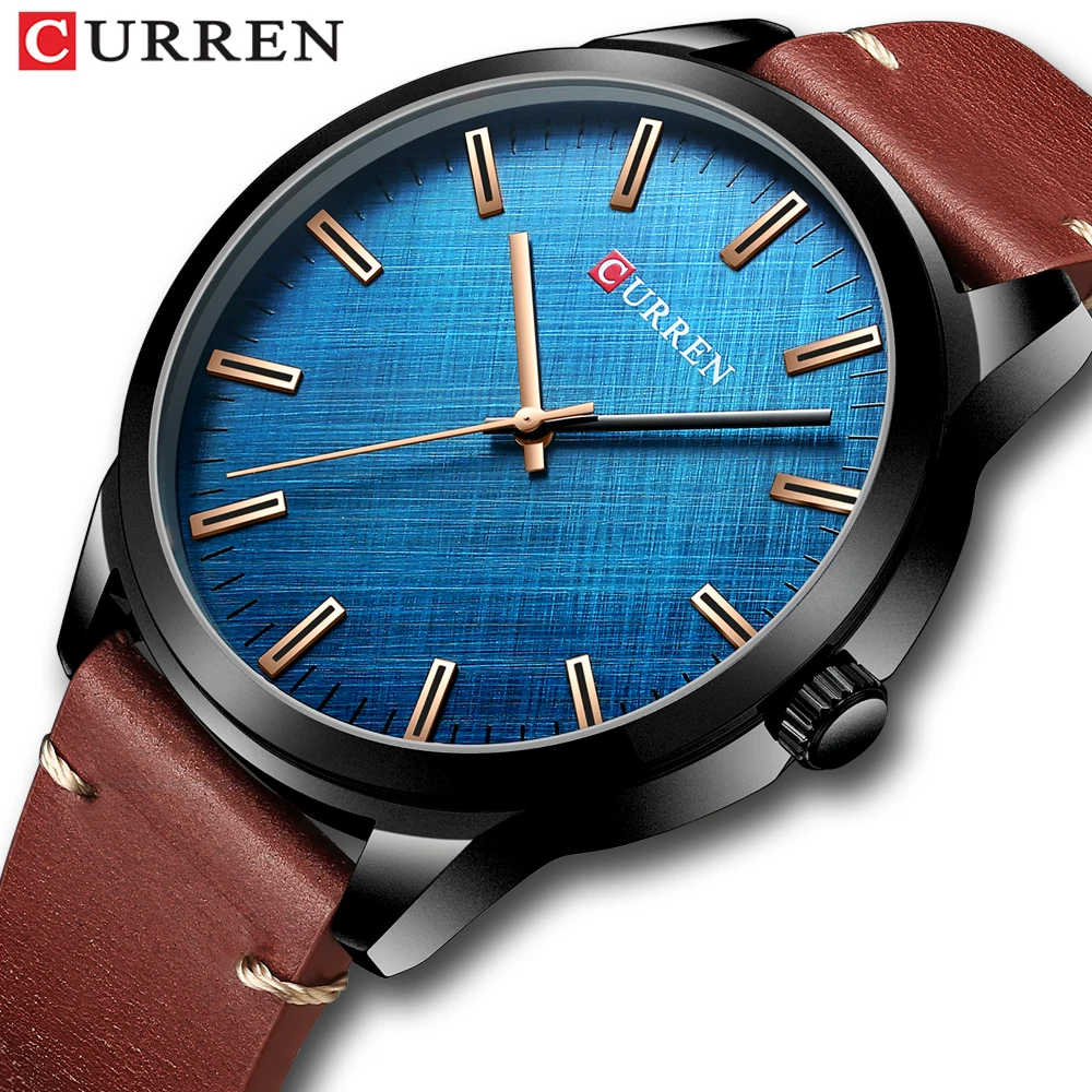 New CURREN Mens Watches Luxury Brand Blue Wristwatch For Men Leather Band Military Waterproof Sport Fashion Quartz Clock 8386