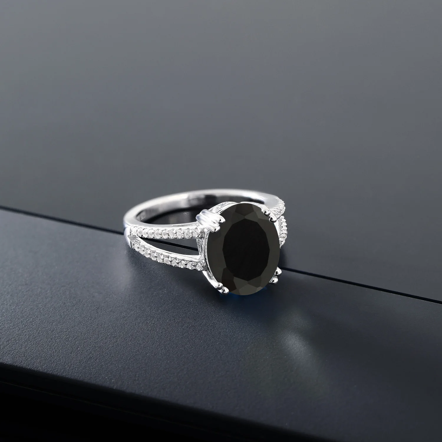 925 пробы металлический браслет черный оникс женское кольцо(4,48 Ct