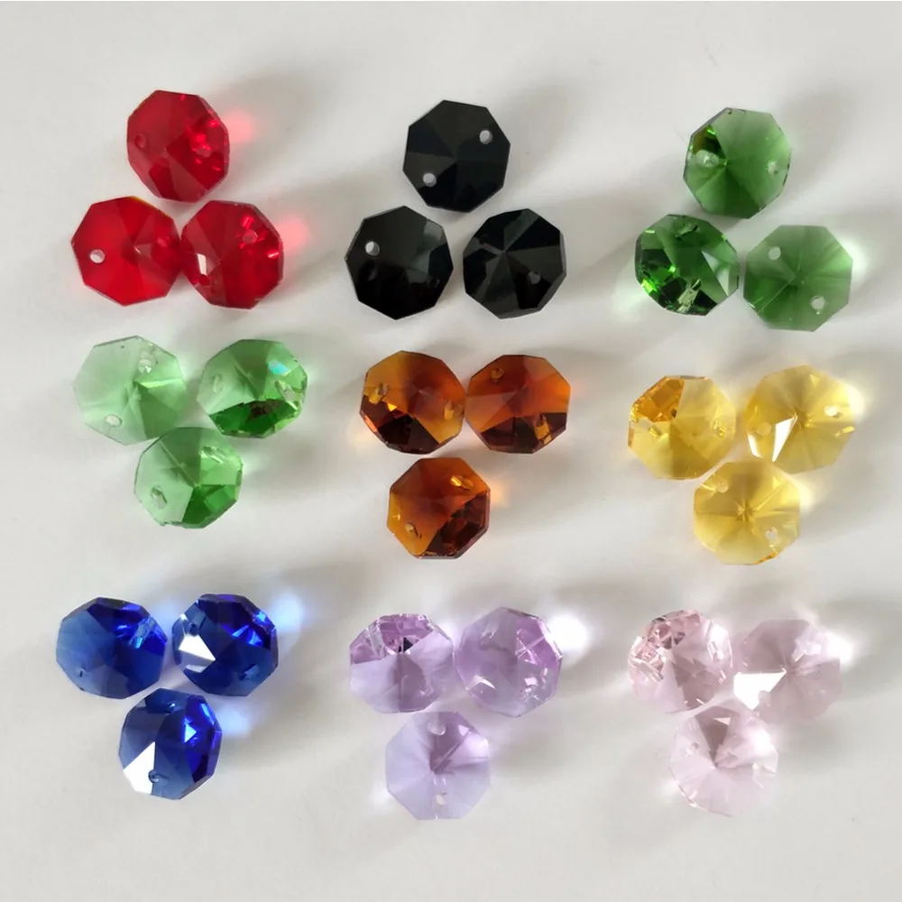 100Pc Iridescent AB 14mm Octagon Chandelier Crystals Prisms Suncatcher Beads DIY 