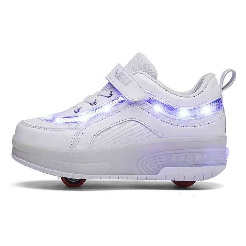  Children One Two Wheels Luminous Glowing Sneakers Gold Pink Led Light Roller Skate Shoes Kids Led S - 4000340638782