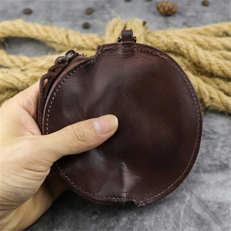 Retro leisure all-match creative portable round coin purse natural genuine  leather men's and women's universal mini purse