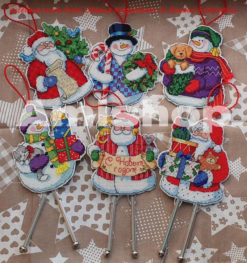 Amishop Collection Counted Cross Stitch Kit Merry Christmas Santa Cat and Mouse Greeting Wind Chimes Windbell Ornament