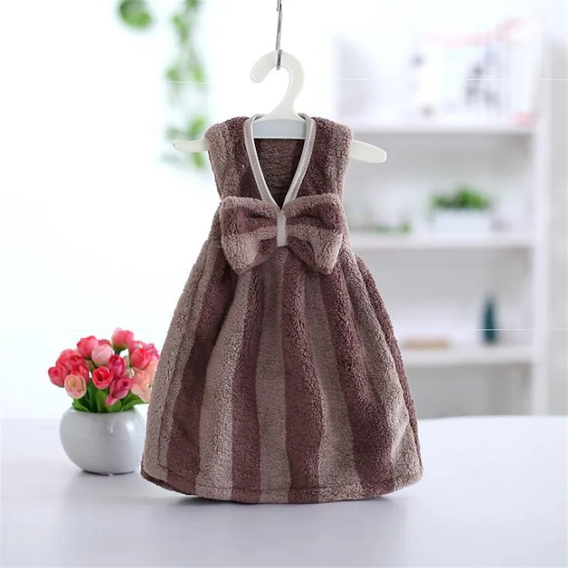 Dress Hand Towel Microfiber Fabric Quick-Dry Water absorption Dry Hanging Wash Hand Towel Kids Daily Using Kitchen Toilet - Цвет: coffee