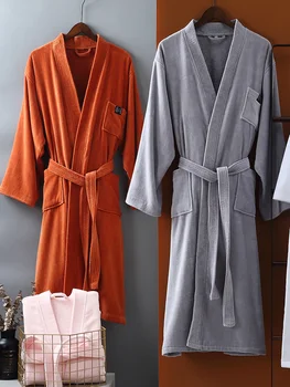 

Men Women 100% Cotton Terry Bathrobe Lovers Solid Towel Sleepwear Long Bath Robe Kimono Toweling Dressing Gown Bridesmaid Robes