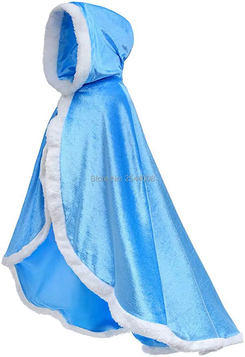 

New Disney Blue Fur Princess Hooded Cape Cloaks Costume for Girls Halloween Dress Up