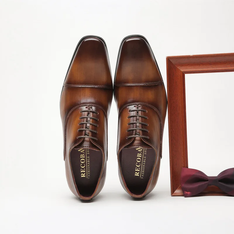 Leather Shoes Business New Fashion Men Dress Shoes Leather Men Wedding Oxford Shoes Lace-Up Office Suit Men's Casual Luxury Formal