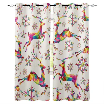 

Deer Christmas Reindeer Snowflake Colorful Triangle Window Curtains Living Room Curtain Home Decor