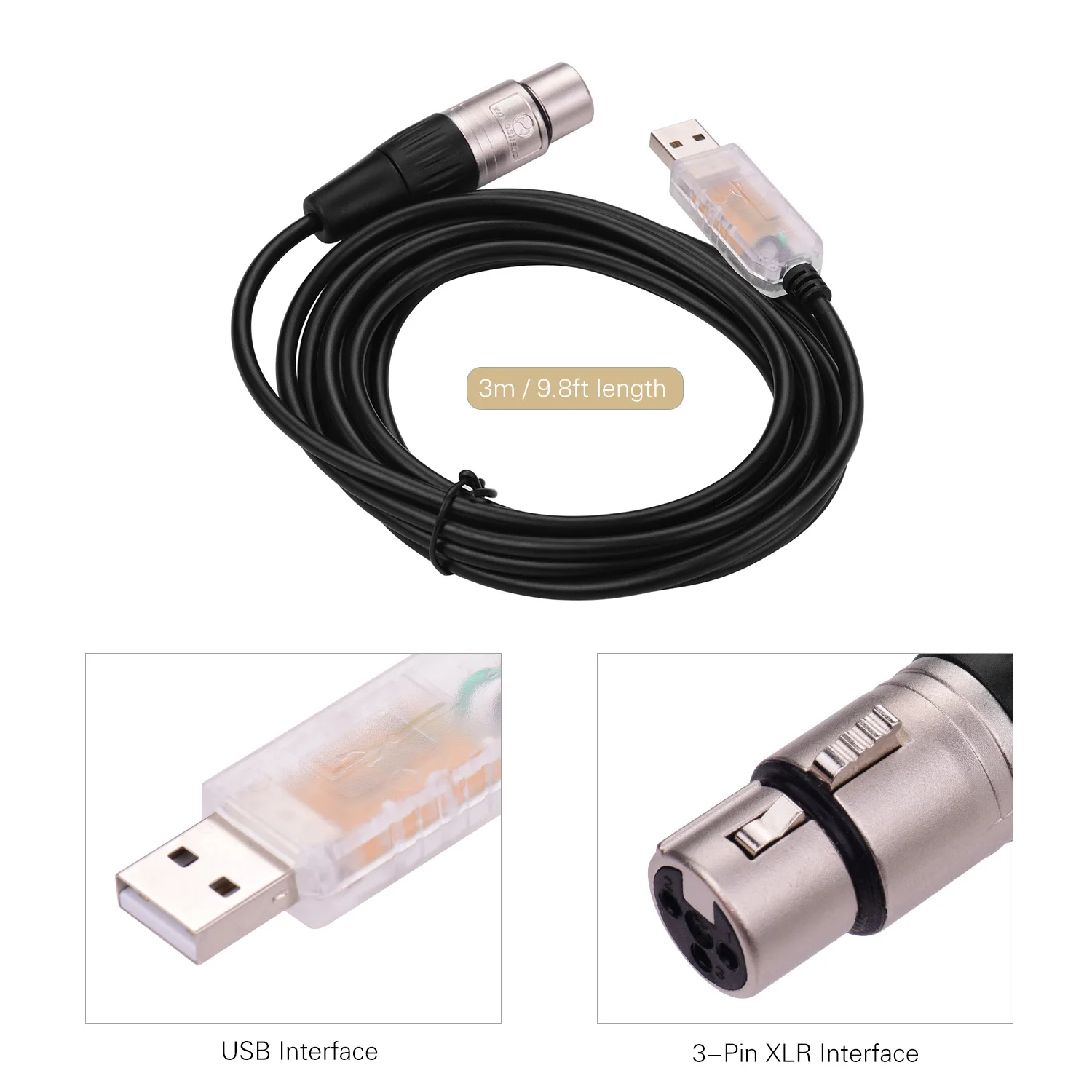 RS485 DMX512 конвертер Кабель USB к 3Pin XLR Женский интерфейс компьютера подключения сценического освещения устройств светодиодный кабель управления