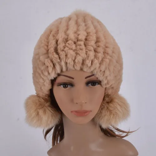 light yellow adult Зимняя Детская меховая шапка, теплый мягкий Настоящий мех кролика, наушники для мальчиков и девочек, меховая шапка-бомбер для мамы и ребенка - Цвет: light yellow adult