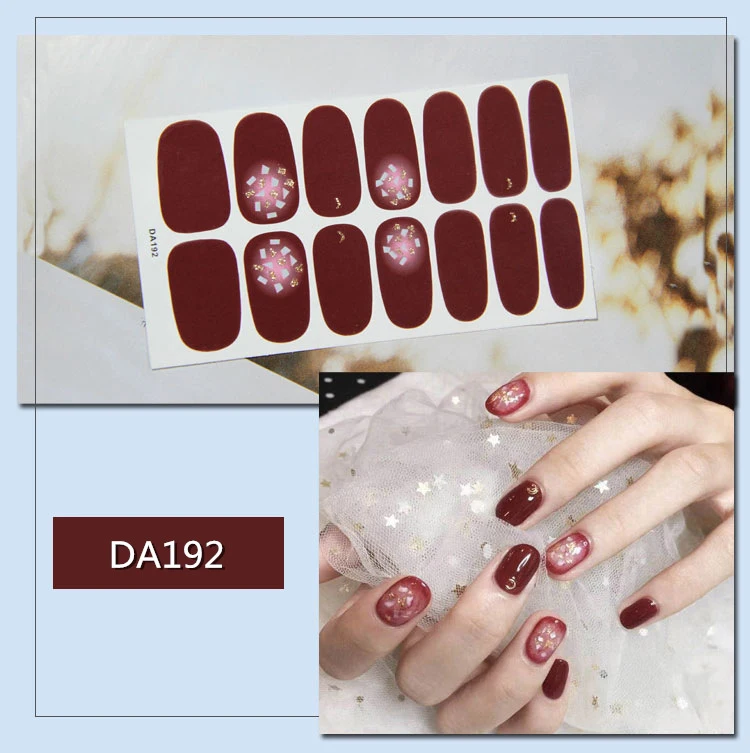 14 Tips Nail Art Full Cover Self Adhesive Nail Stickers Glitter Tips Wraps 3D Waterproof Nail Stickers Decals Manicure Supplies