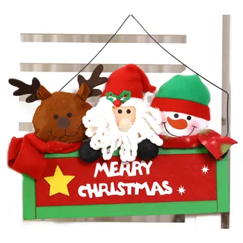 

Christmas Front Door Wreaths Cute Santa Reindeer Plush Dolls Welcome Signs Holiday Hanging Pendants