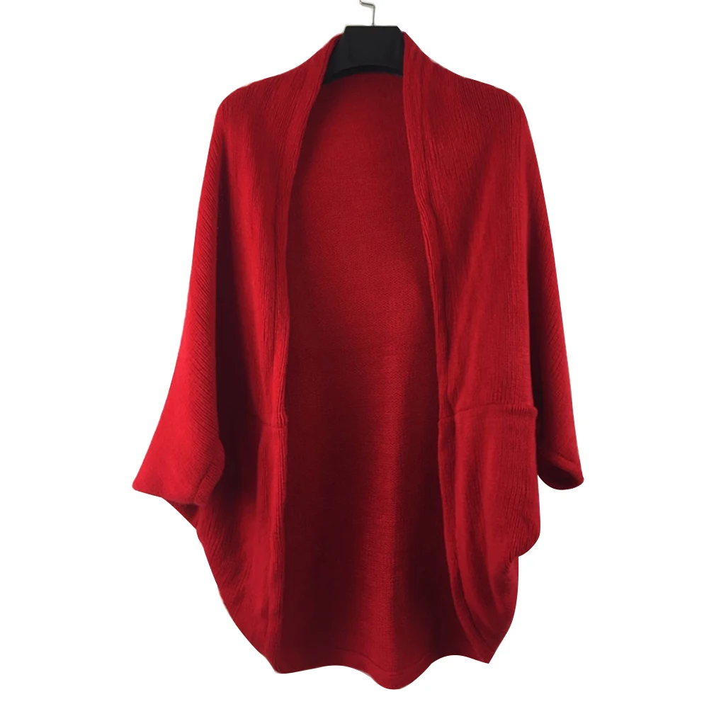 Cárdigan de algodón y poliéster para mujer, chal liso de punto abierto, manga de murciélago, mantener el calor, para invierno, primavera, Otoño, nuevo
