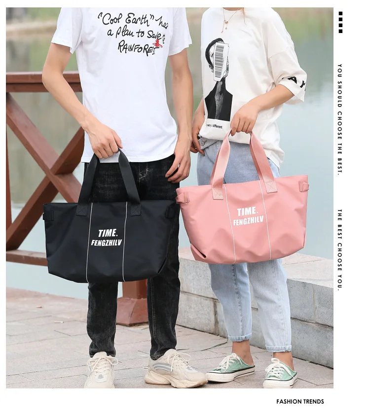 

Folded Multi-functional Shoulder Bag Women Fashion Tote Handbag Oxford black and Pink Bag Travel Bags Gym Bag Casual Bag Tide