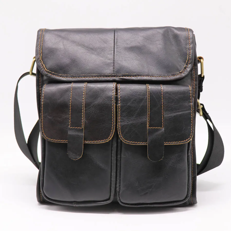 Бренд GO-LUCK, натуральная кожа, Повседневная деловая сумка для IPad, мужская сумка через плечо, мужские сумки-мессенджеры из воловьей кожи - Цвет: Black