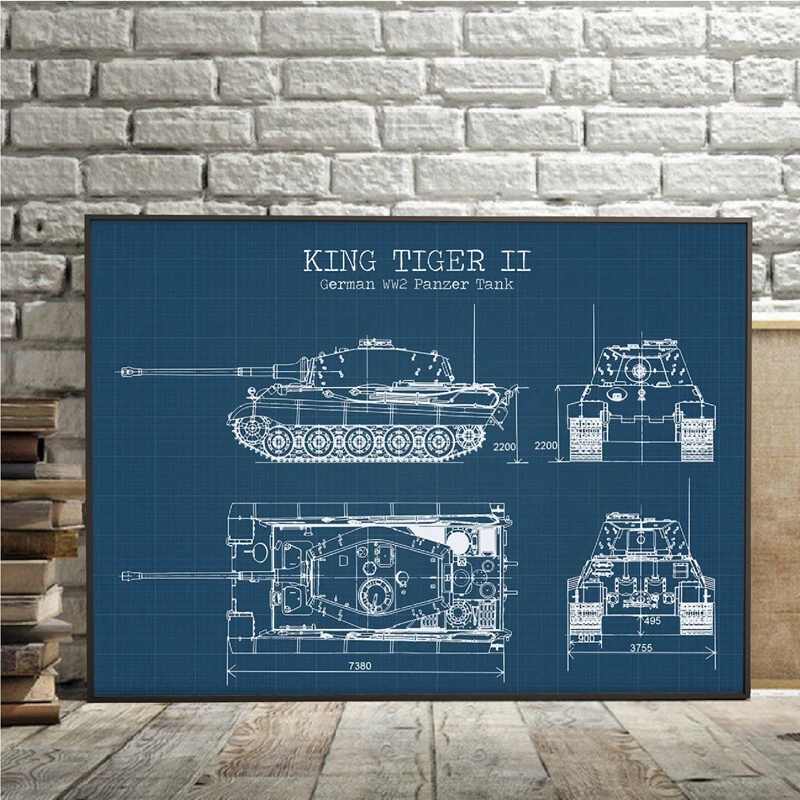 Винтажные постеры и принты танка 2 WW2 немецкий танк король тигр схемы