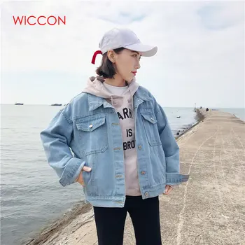 

Denim Jacket Women Oversized Long Sleeve Denim Jackets Casual Single Breasted Pockets Coat Female Blue Jacket Loose