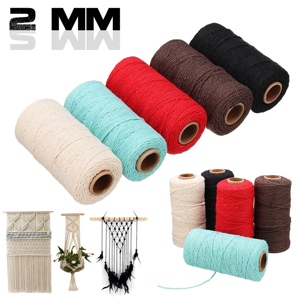 2mm 100M Cotton Macrame Cord Twine Rope String Handmade DIY Crafts Colorful Thread Cord Beige Twisted Home Textile Decoration cotton rope,macrame cord