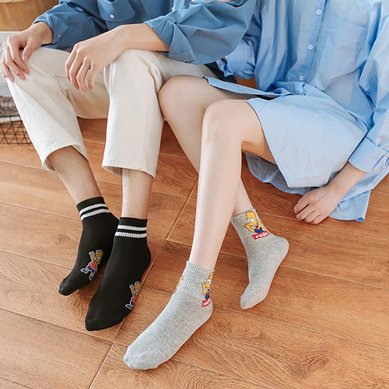 

couple in Funny Happy Sock Slippers 2019 HOT spring and summer new combed cotton deodorant men's socks Simpson cartoon