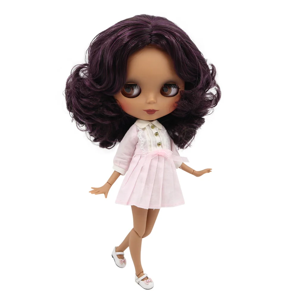 ICY DBS Blyth doll  red mixed hair with dark skin customized matte face nude Joint body BL135/950