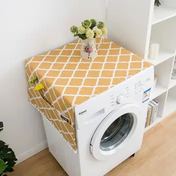 

Washing Machine Dust Proof Cover Refrigerator Top Cover Microwave Oven Covers with Pocket Cotton Linen Refrigerator organizer