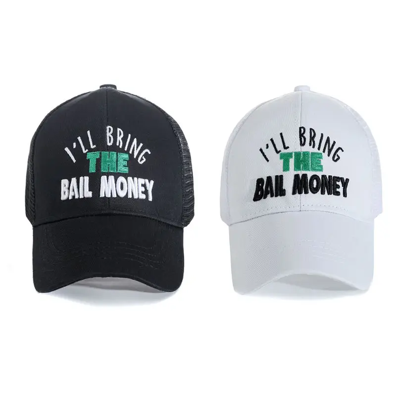 Женская летняя шапка-бейсболка с надписью «I'll Bring The Bail Money» с вышивкой и сеткой сзади, Регулируемая Кепка от солнца в стиле хип-хоп