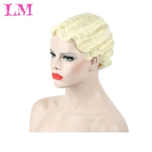 LiangMo афро блонд розовый красный черный высокая синтетическая температура волокна косплей Пикси ретро короткий палец волна парик кудрявый для черного Wo