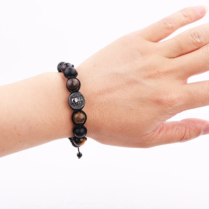 New Fashion Men Bracelet Natural Stone CZ Skull Charm Braided Macrame Bracelet Jewelry Gift Men - Image 6