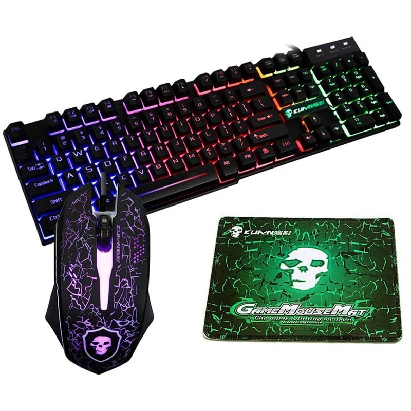 

Rainbow Backlight Usb Ergonomic Gaming Keyboard+2400Dpi Mouse+Mouse Pad