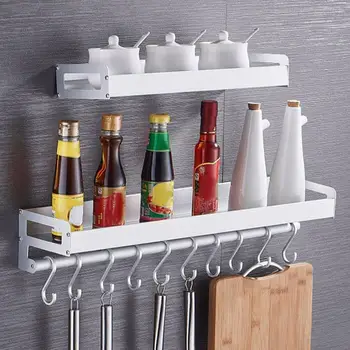 

Kitchen Wall Storage Rack Spice Bottle Jar Utensil Shelf Hooks Hanger Organizer Storage Rack holder shelves wall organizers Rack