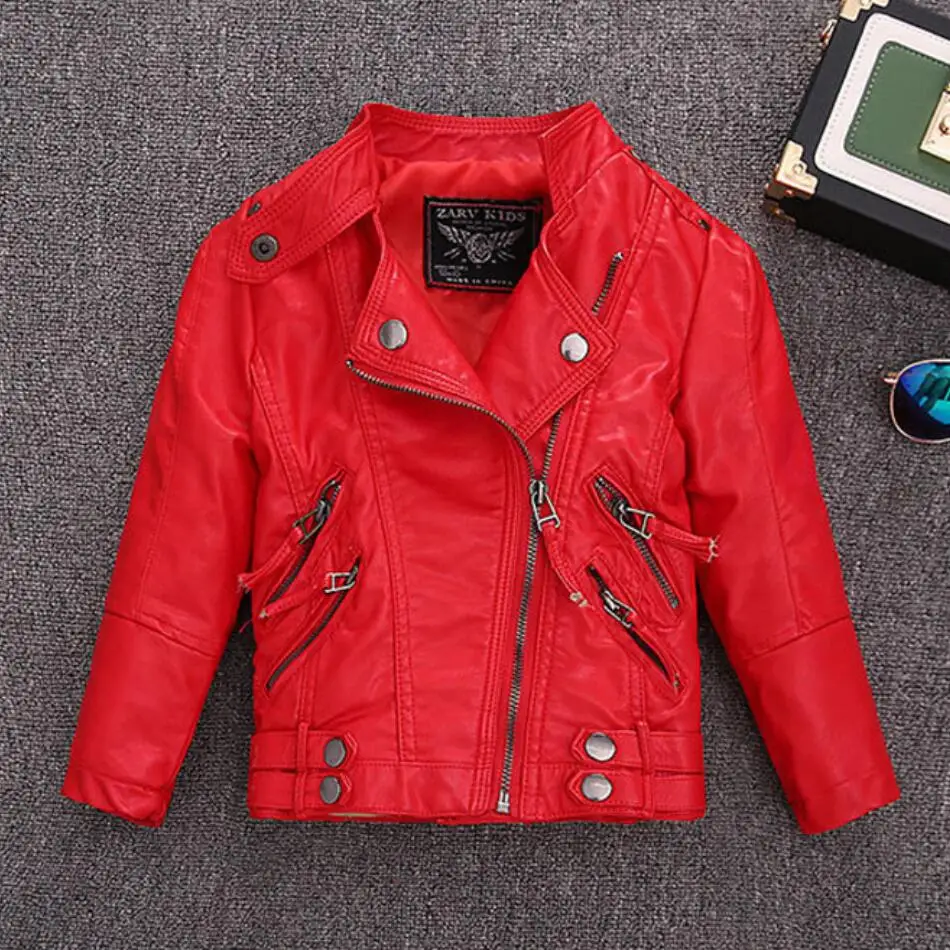 Children's Outerwear New Girl PU Leather Jacket Autumn Winter Teenager Boys Fashion Leather Jacket Coat Collar Overwear