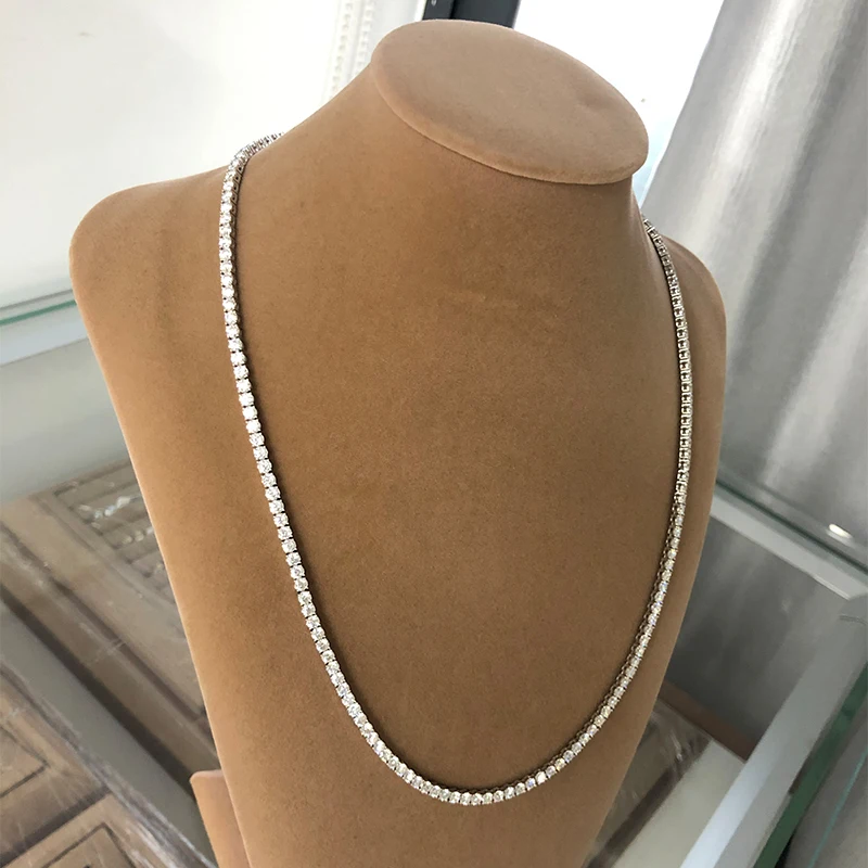 LUOWEND 18K Solid White Gold Necklace Fashion Moissanite Tennis Women Engagement Necklace Luxury Party Jewelry
