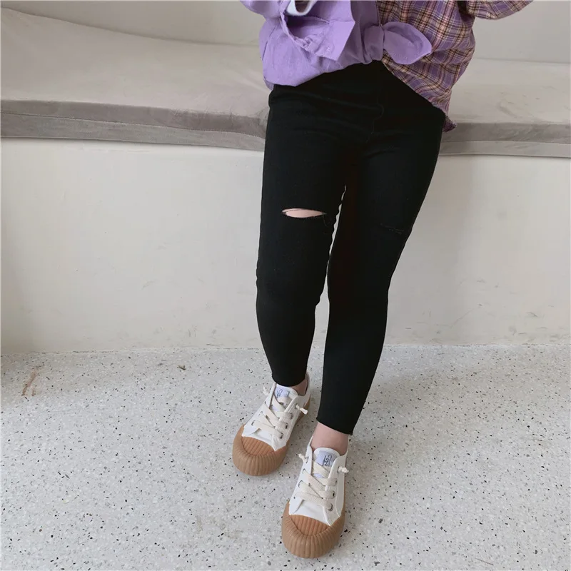 Girls Leggings White Black Hole Skinny Pants Autumn New Arrival Casual Kids Trousers 2 3 4 5 6 7 Years Toddler Girl Legging