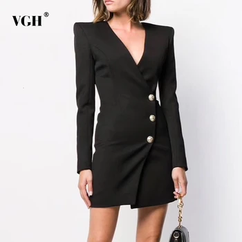 

VGH Autumn Elegant Dress For Women V Neck Long Sleeve High Waist Large Size Mini Pencil Dresses Female 2020 Fashion New Clothes