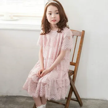 

YourSeason New Style Summer Cute Girls Princess Pink Lace Dresses O Neck Teen Girl Fashion Elegant White Casual Dress 2020
