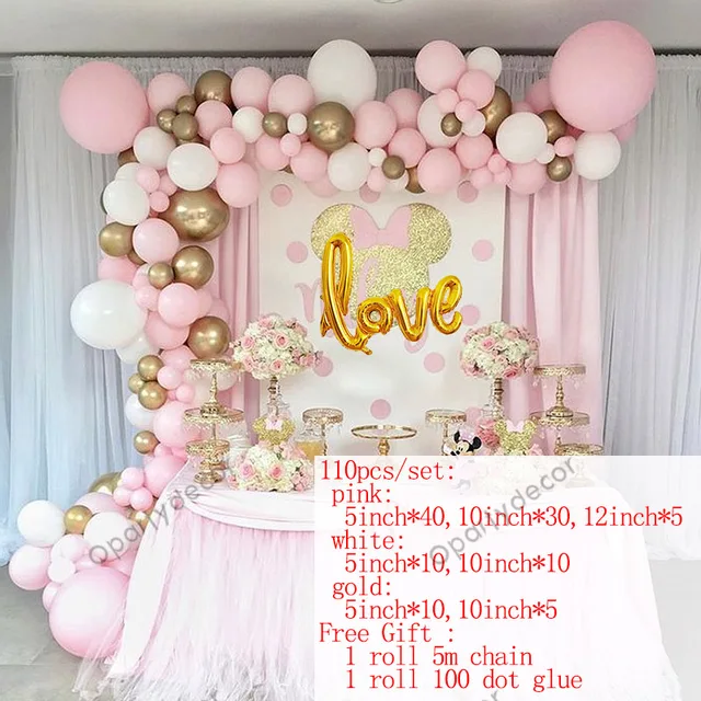 110Pcsdiy Baby Shower Girl Birthday Party Anniversary Balloon Garland Pastel Pink Gold Metallic Balls For Wedding Decoration with Love