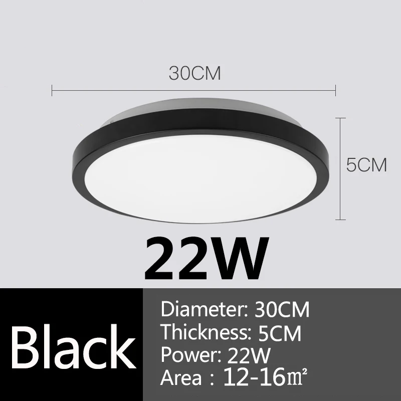 Dia30CM Black 22W Can Mei светодиодный потолочный светильник 220 В поверхностный потолочный светильник современный светодиодный светильник для домашнего декора освещение спальни балкон - Цвет корпуса: Dia30CM Black 22W