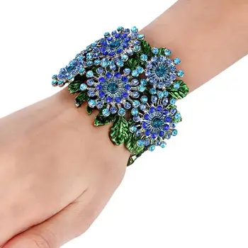 

Tuliper Luxury Jewelry Flower Bracelet Snowflake Bangles For Women Femme Pulseras Blue Crystal Wristband Party Gift Indian Dubai