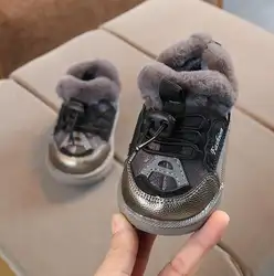 Зимние детские ботинки для малышей, сохраняющие тепло, противоскользящая обувь с мягкой подошвой, уличная зимняя обувь для принцесс с