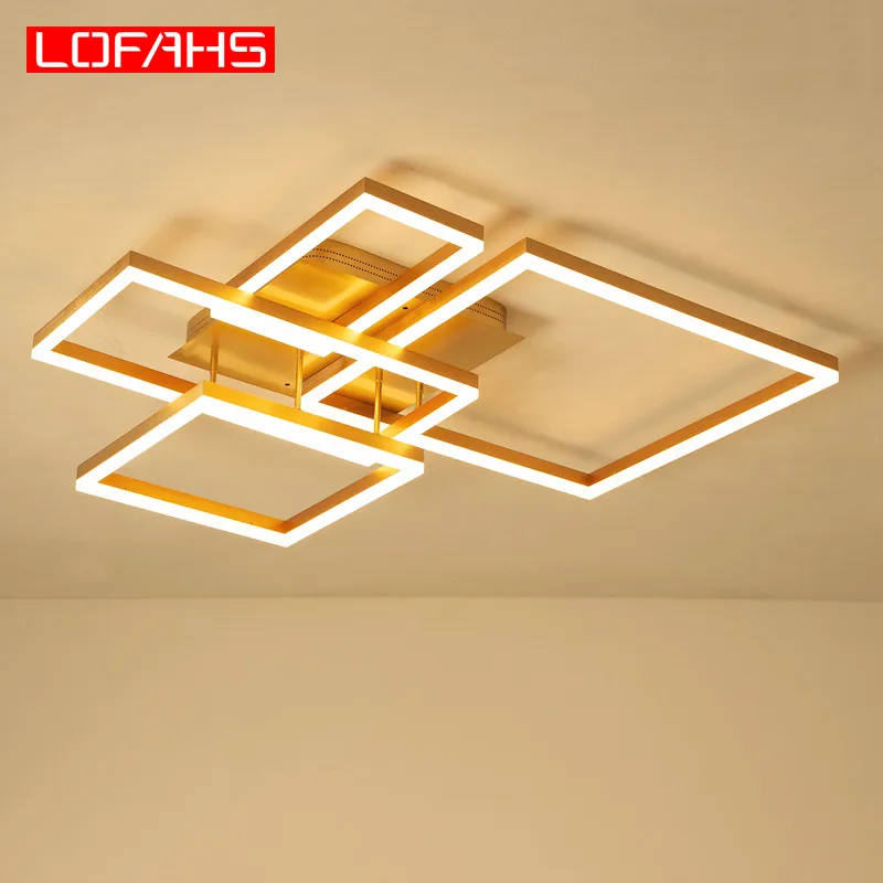 

LOFAHS Flush Mount Chandeliers For Living Room Bedroom Study Room Gold Brown Color Remote Modern Led Chandelier lighting