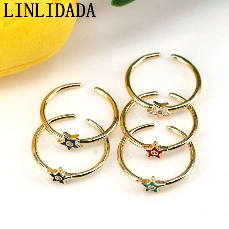 

10 шт., регулируемые кольца с эмалью в форме звезды