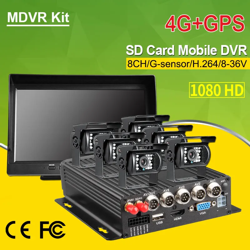 

10.1inch IPS Car Monitor 4G GPS 8CH SD Car Mobile Dvr Recorder 6Pcs Waterproof Rear View Backup Camera Kits