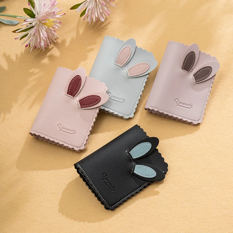 Новинка, женские кошельки Kawaii, милый кролик, держатель для карт, маленький кошелек, женский короткий дизайнерский кошелек, женский кошелек, держатель для денег